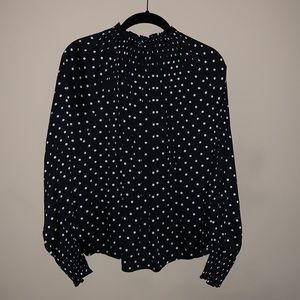H&M polka dot smocked-neck blouse women’s size s